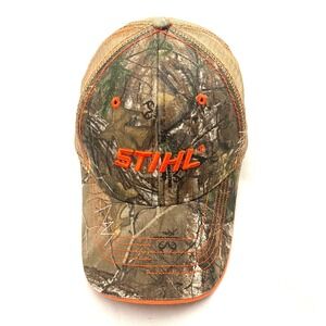 Stihl Trucker Hat Mens OSFA Camo Orange Embroidered Mesh Back Snapback Cap